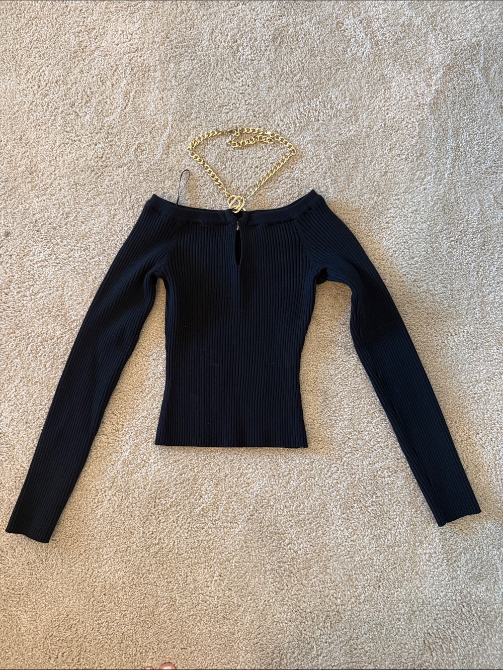 Astr Black Ribbed Off-the-Shoulder Long Sleeve Top